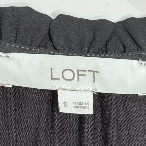 Ann Taylor LOFT Ruffle Tie Neck Mixed Media Top, Black, Size Small - Picture 4 of 8